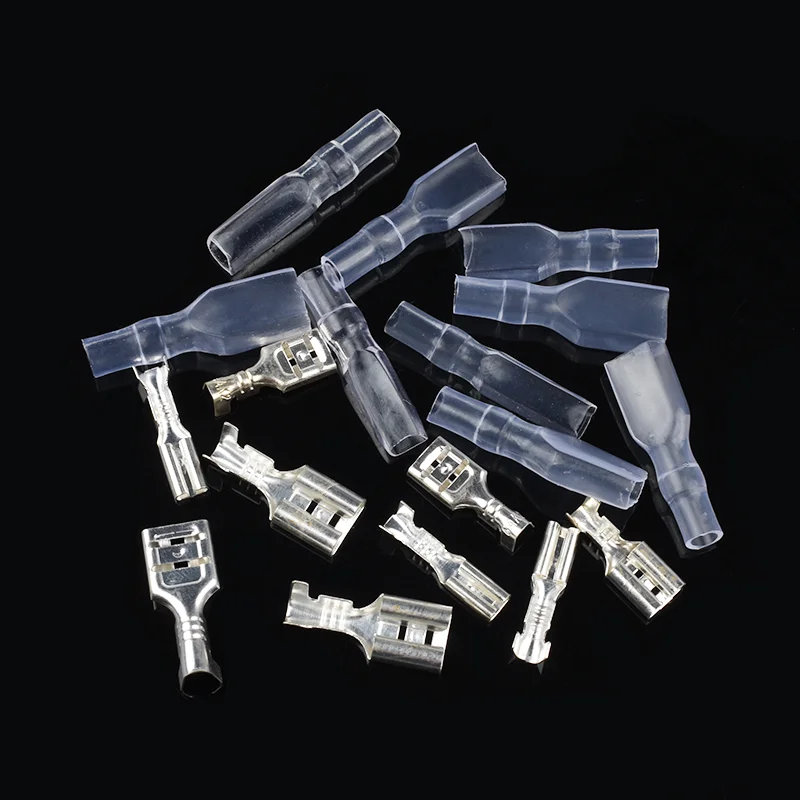 50Sets 22-16AWG Female Spade Crimp Terminal 2.8/4.8/6.3mm with Insulating Sleeves for Automotive Wiring