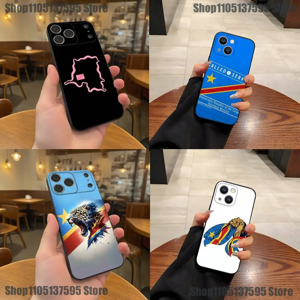 Чехол для телефона с флагом Демократической Республики Конго для iPhone 17,16,15,14,13,12,11,Pro,XS,Max,XR,Plus,E,SE4,Mini Black Soft Cover
