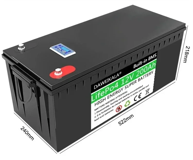 12V LiFePO4 200Ah LiFePO4 Battery Built-in BMS for Solar Power System RV Campers Golf Cart Off-road Solar Deep Cycle