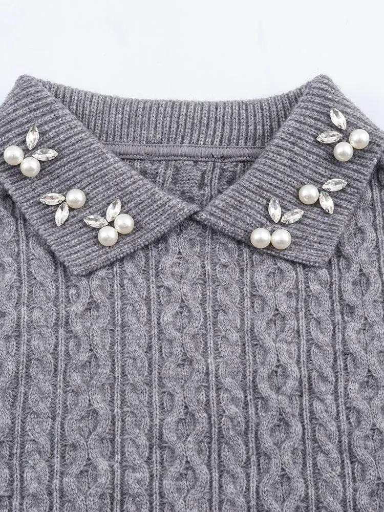 TFAFXY المرأة الخريف الشتاء سترة البلوز موضة طويلة الأكمام مجوهرات الديكور سترة البلوز أنيقة هايت الشارع TopY2K #4