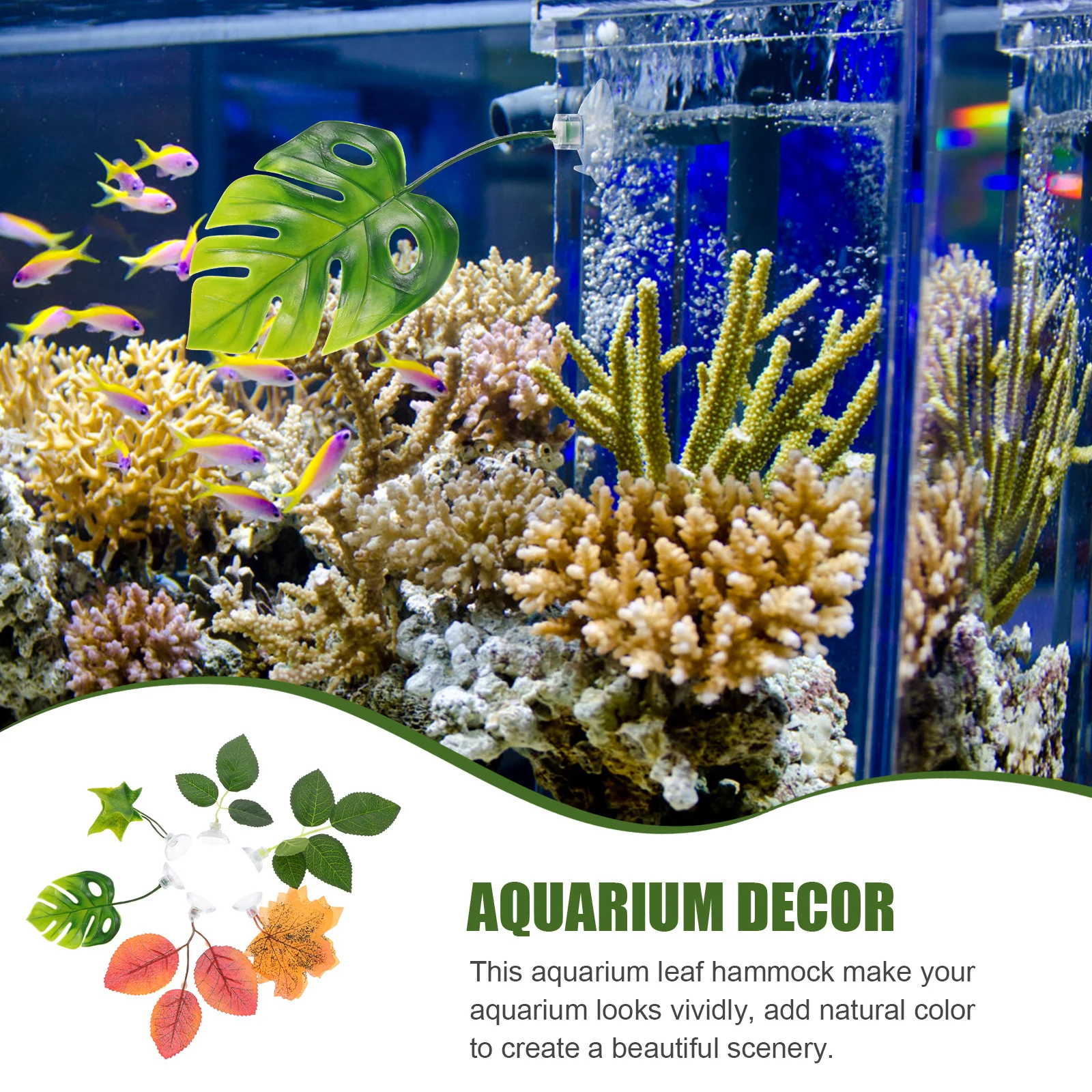 

6pcs Sucker Leaf Artificial Aquarium Decor For Household Betta Hammock Fish Tank Betta Hammock Household Aquarium Accessory