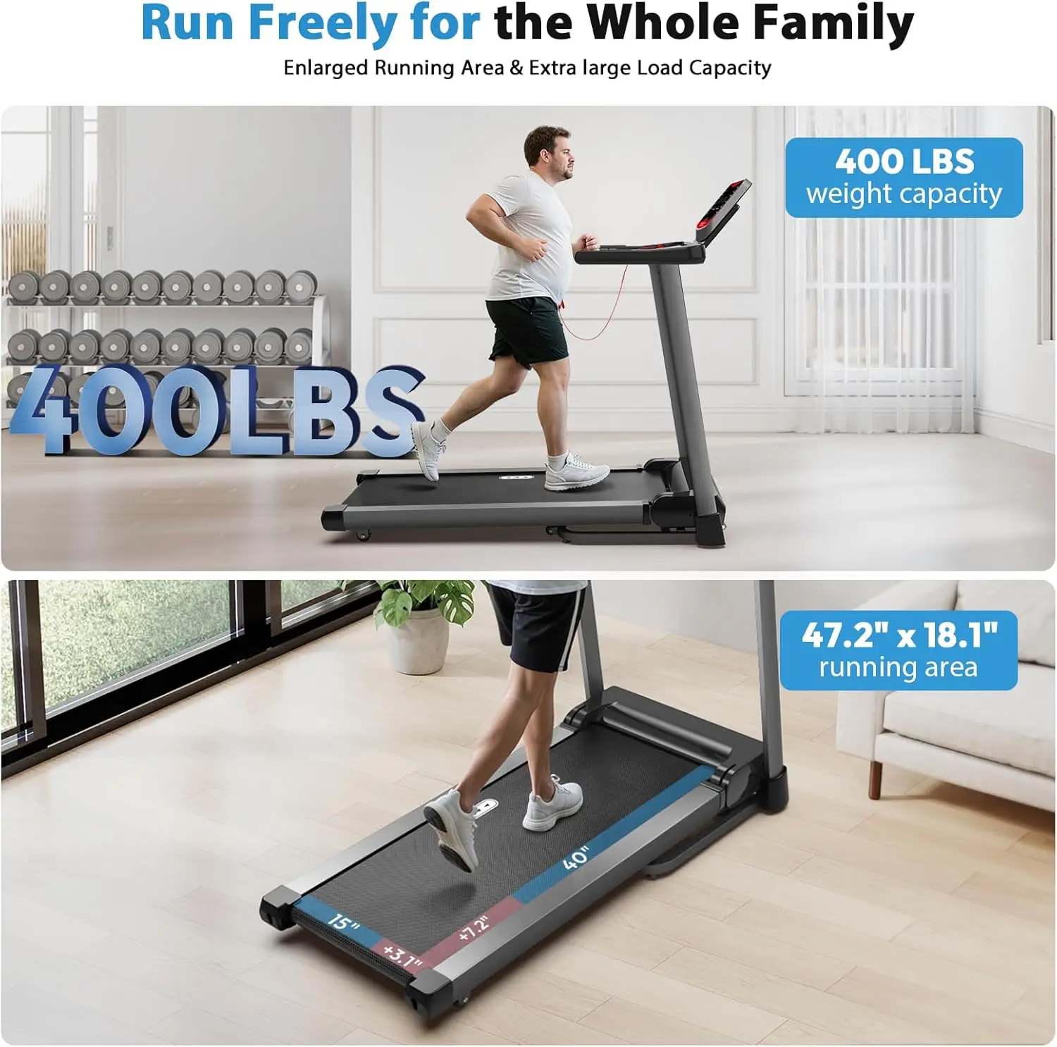 Small Flat Foldable Home Treadmill, 3.5HP Motor, LED Display, 150kg Weight Capacity, 15% Auto Incline, 1-16KM/H Speed Range