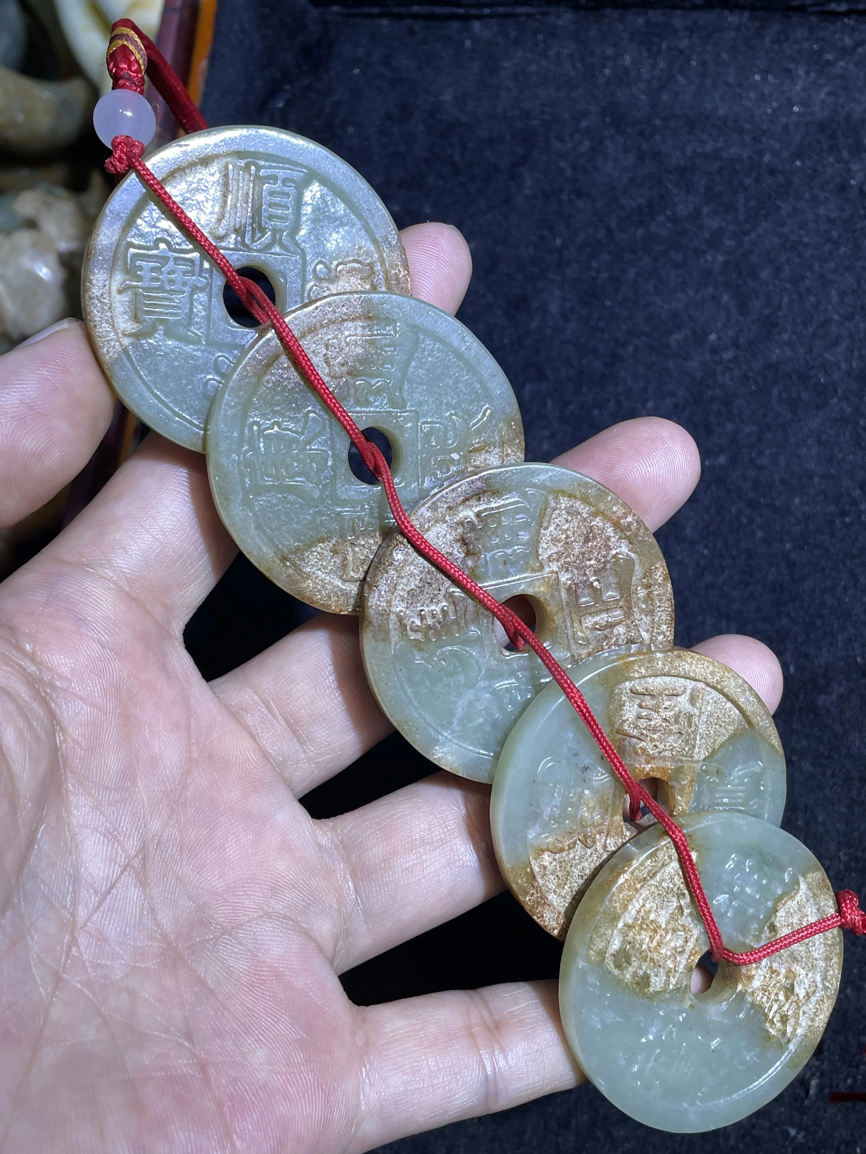 A Bunch of 5 PCS Chinese Vintage Hetian Jade Fortune Coin Totem Fengshui Best Buy Amulet Carving LKbrother Sauces Toq Quality