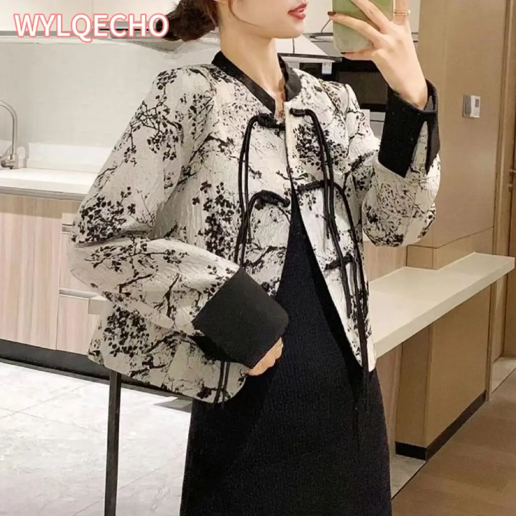 Improved National Style Vintage Modern Hanfu Embroidery Women Jacket Black Chinese Tang Suit Top Women Spring Autumn New