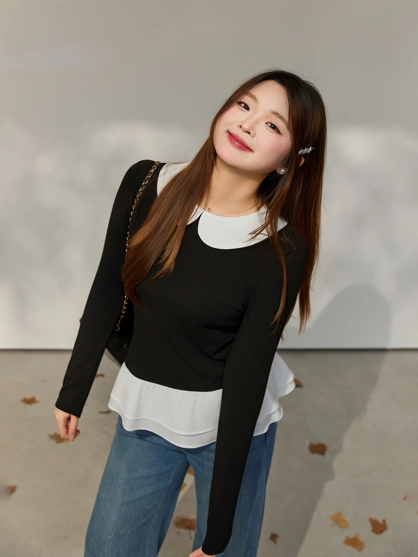 

Sweet Sle Long Sve T-irt DM00 plus Size Women's Faion Loose Fit Ci Casual Series Spring Sweet Doll Collar Gathere...