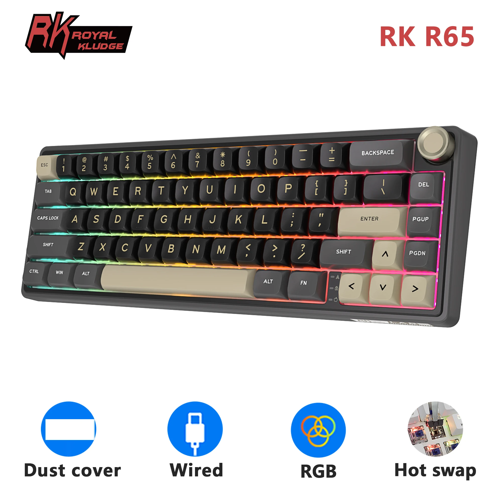 RK Royal Kludge R65 Gasket Wired Mechanical Keyboard 66 Key 65% RGB Backlit Hot-swappable Gamer Keyboard with MDA PBT Keycaps