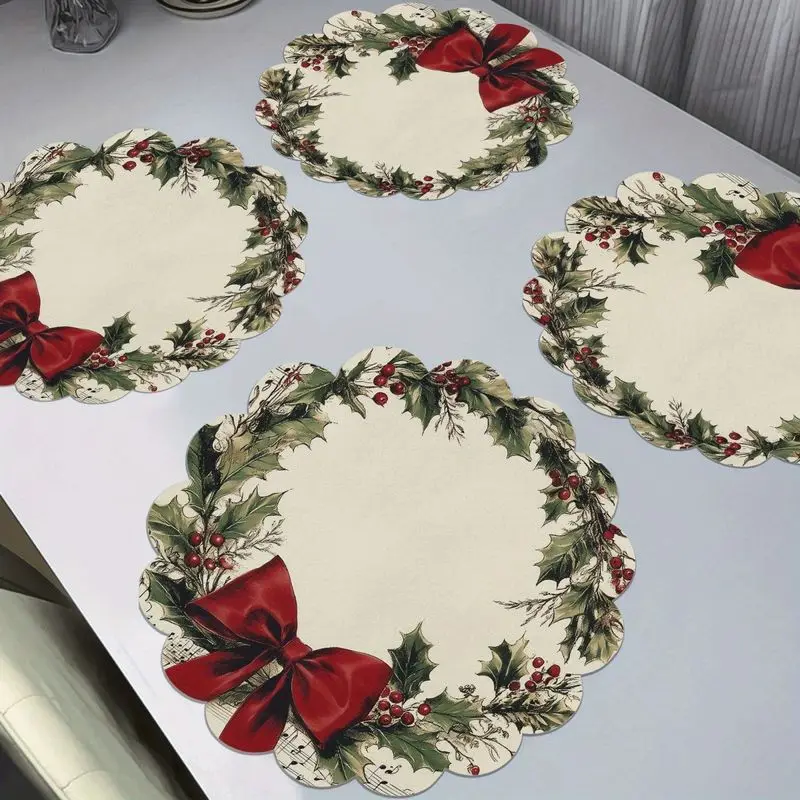 Nutcracker Soldier Round Christmas Placemat, Wear-Resistant Plate Mat for Home Dining Table Decoration and Party