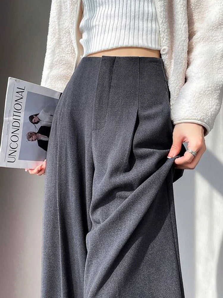 

Женские брюки Ankore с высокой талией и широкими штанинами, осенне-зимние, из войлока, с эффектом утяжки живота, прямого кроя, повседневные, в пол