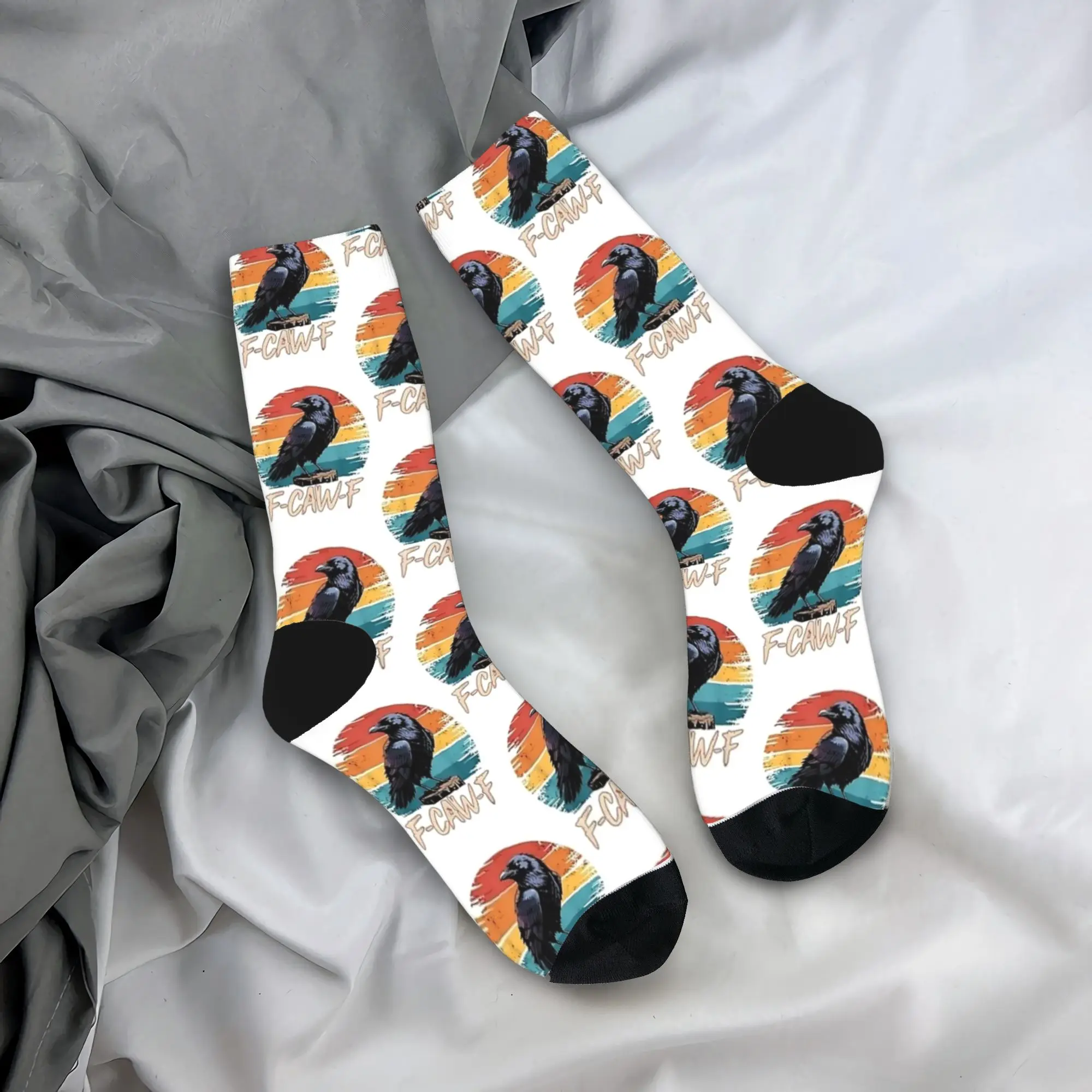 

F-Caw-F Crow Humor Funny Gothic Stockings Women Men Socks Quality Retro Socks Autumn Running Sports Anti Sweat Graphic Socks