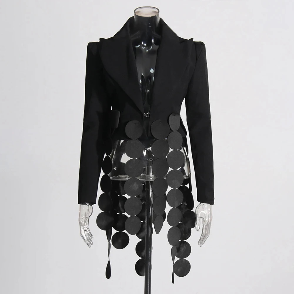 TWOTWINSTYLE, bálzers de diseño con borlas, con dobladillo, para mujer, cuello con muescas, manga larga, cintura alta, abrigo de temperamento