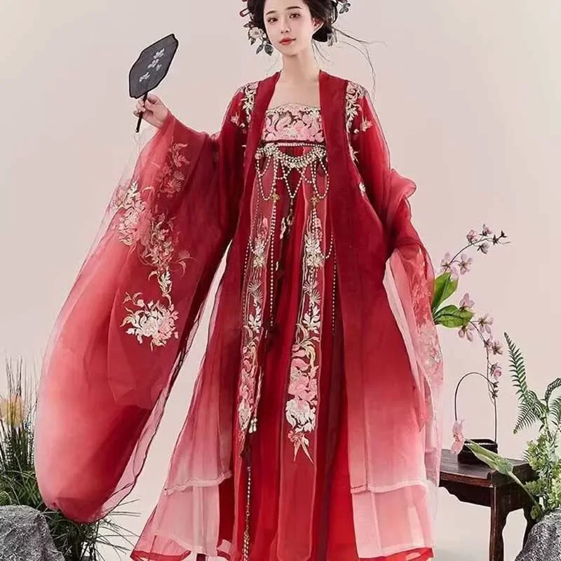 

FC6Large Size 3XL Chinese Hanfu Women Carnival Cosplay Costume Party Dress Ancient Red Embroidered Hanfu Sets For Women Plu@FC8！