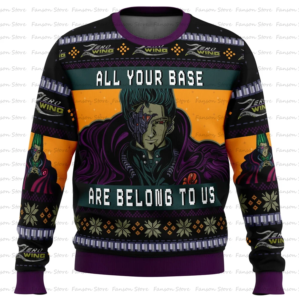 All Your Base Are Belong To Us Zero Wing Ugly Christmas Sweater Cartoon Anime Women Men Pullover Top Couple Hoodie Sweatshirt