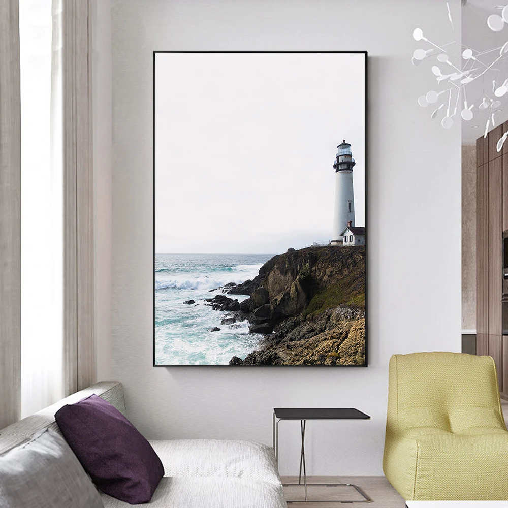 

Lighthouse Photography Modern Wall Art Canvas Print Poster Minimalist Coastal Scenery Picture for Living Room Home Decor Cuadros