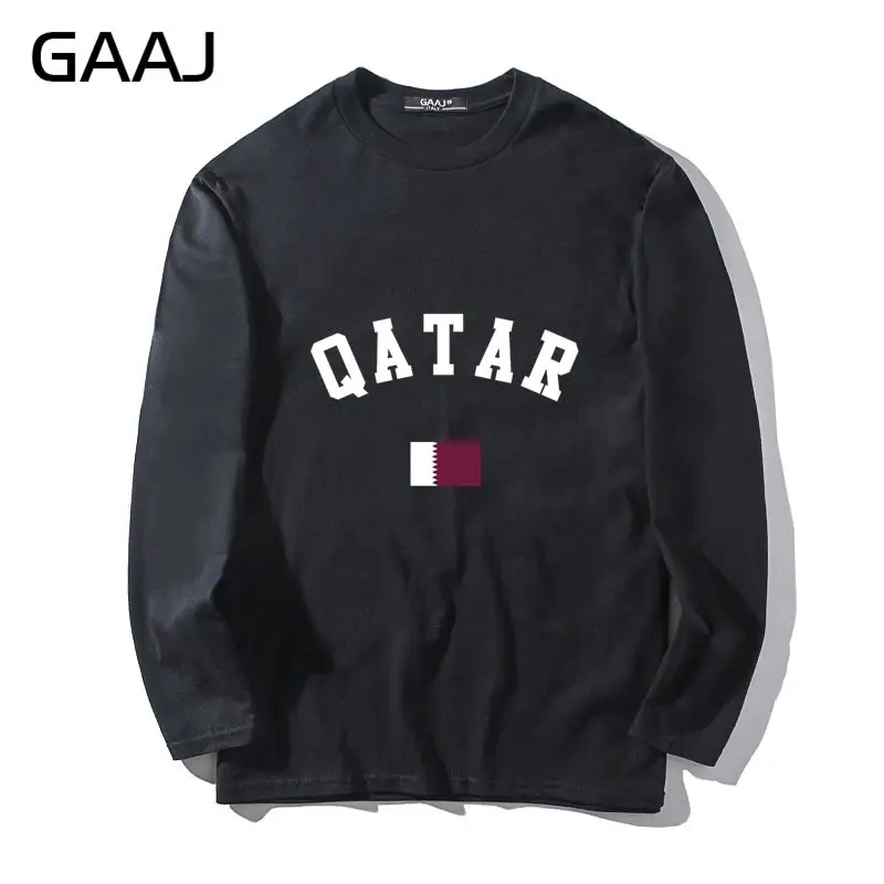 T Shirt Men Qatar Flag Hip Hop O Neck Man & Women Unisex Long Sleeve Print Letter Funny Summer Homme Printed Brand Clothing Mens