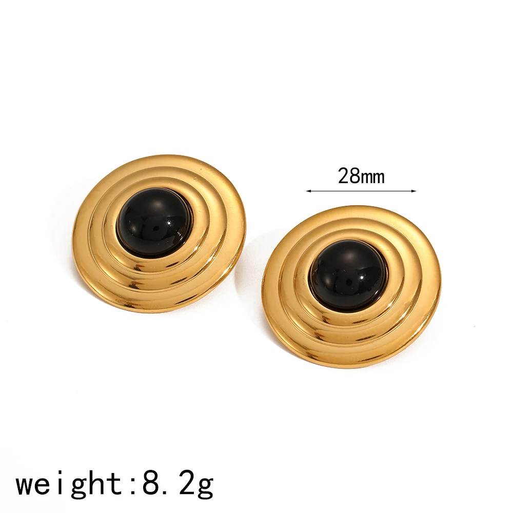 2025 Neues Design Naturstein Edelstahl Runde Ohrstecker für Damen 18k Vergoldet Wasserdichter Schmuck Geschenke – Detail 5