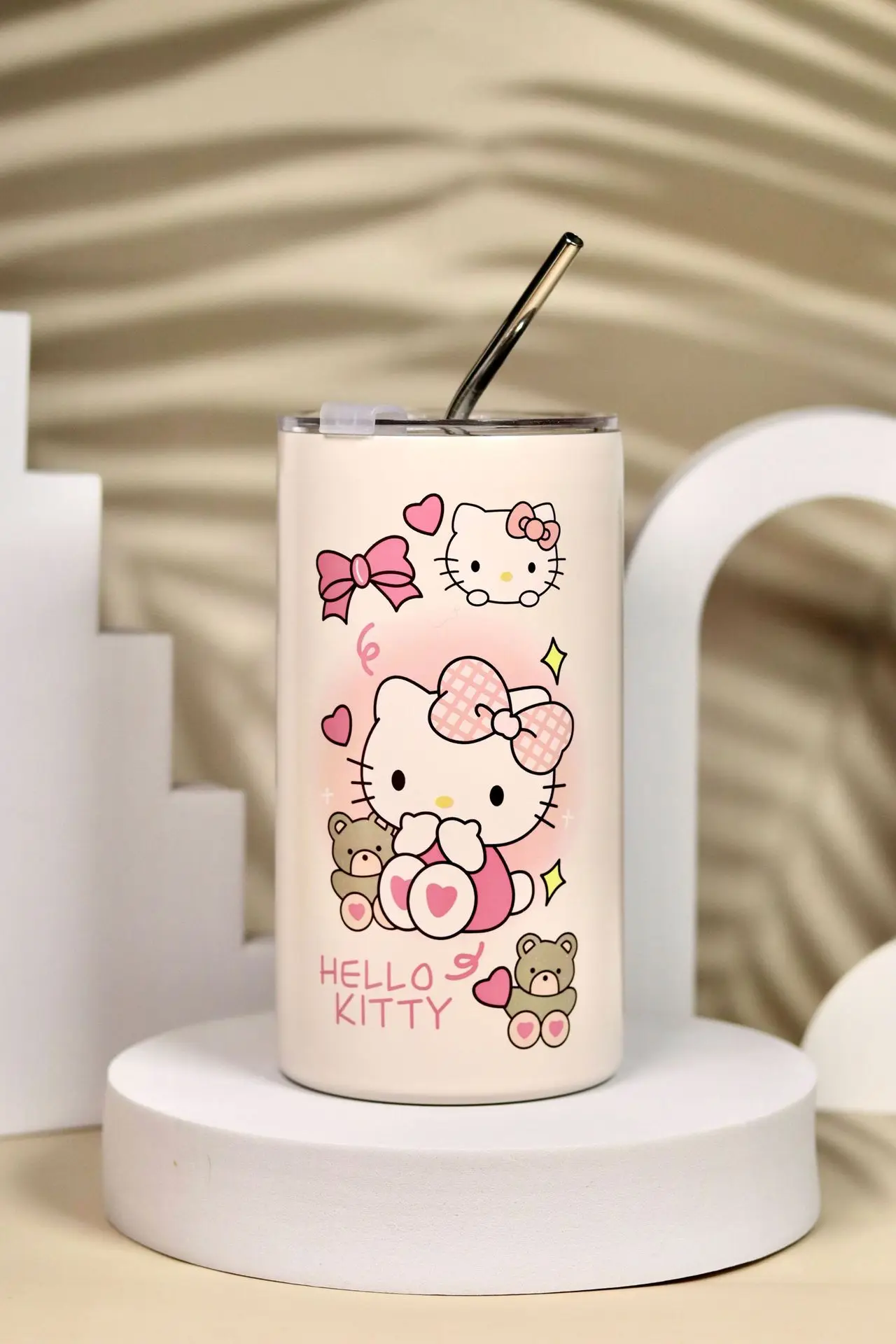 Hot Sanrios Hellokitty Straw Cup Coffee Cup Ins Kuromi Vacuum Cup Cartoon Car Cup Portable Accompanying Home Office Travel Cup