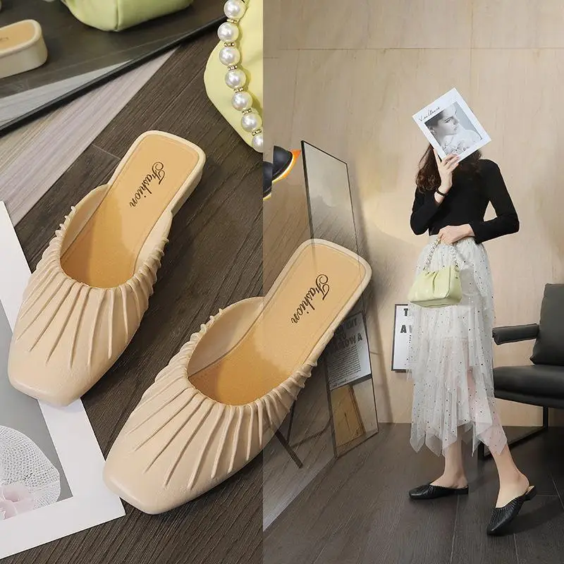 Evening Flat Sandals Women's Mules 2026 New Summer Outdoor Wear Slip-On Head Covering Half Slippers Convenient Function Winte...