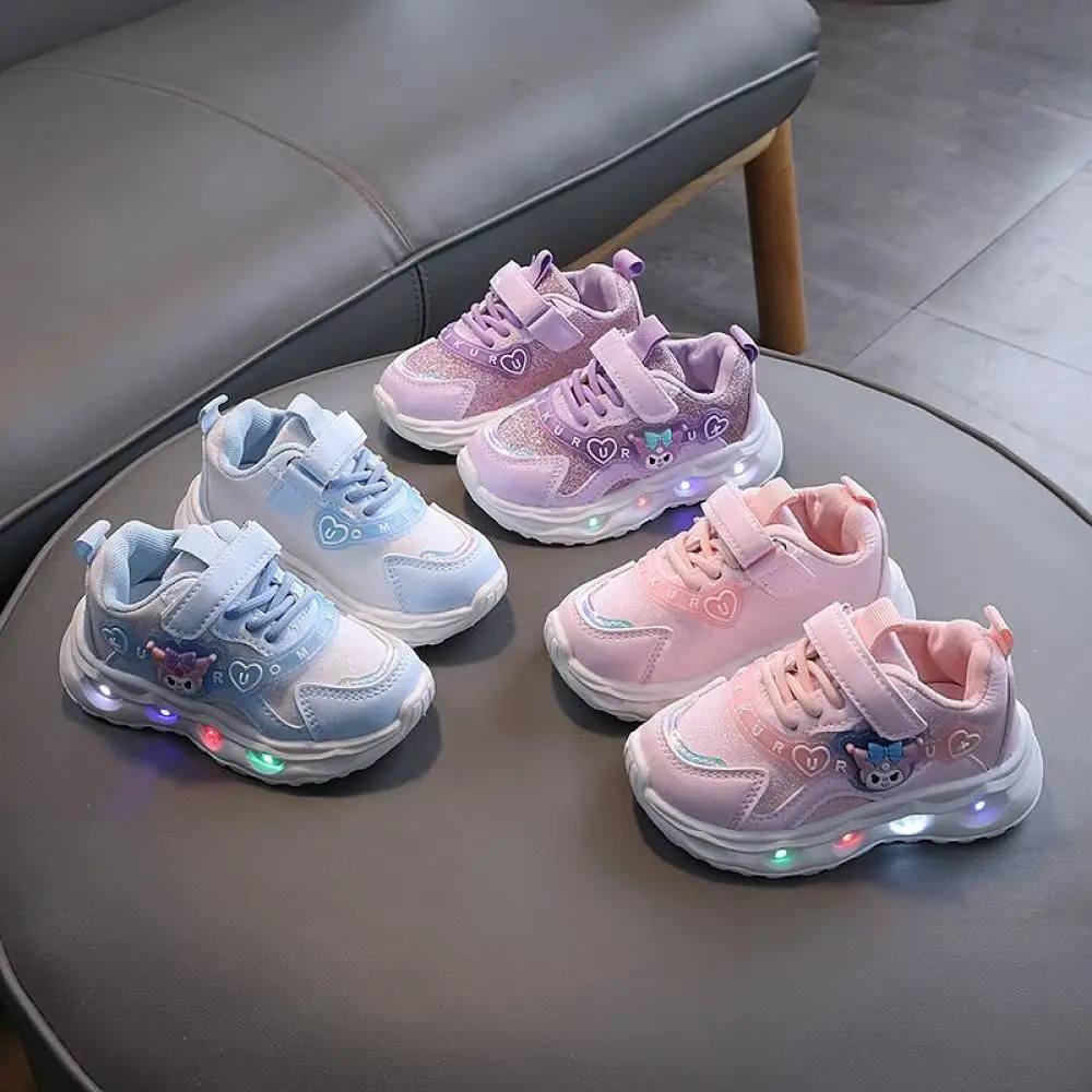 

Led Light Sports Shoes for Girls Cute Cartoon Kuromi Casual Shoes Kawaii Canvas Shoes Soft Bottom Sneakers Board Shoes