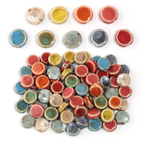 10Pcs/Lot 15mm Floral Glaze Ceramic Beads Flat Round Spacer Loose Charm Beads For DIY Craft Ornament Making Clothing Accessories