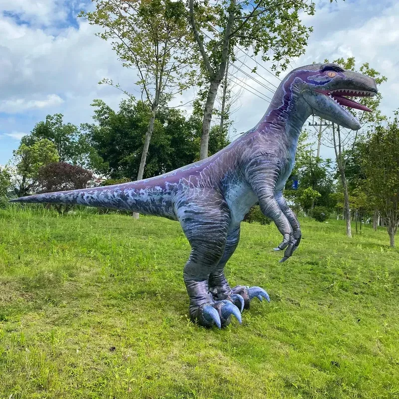 

Inflatable Dinosaur Costume Realistic Raptor Blue Dinosaur Costume Animal Cosplay for Halloween Party