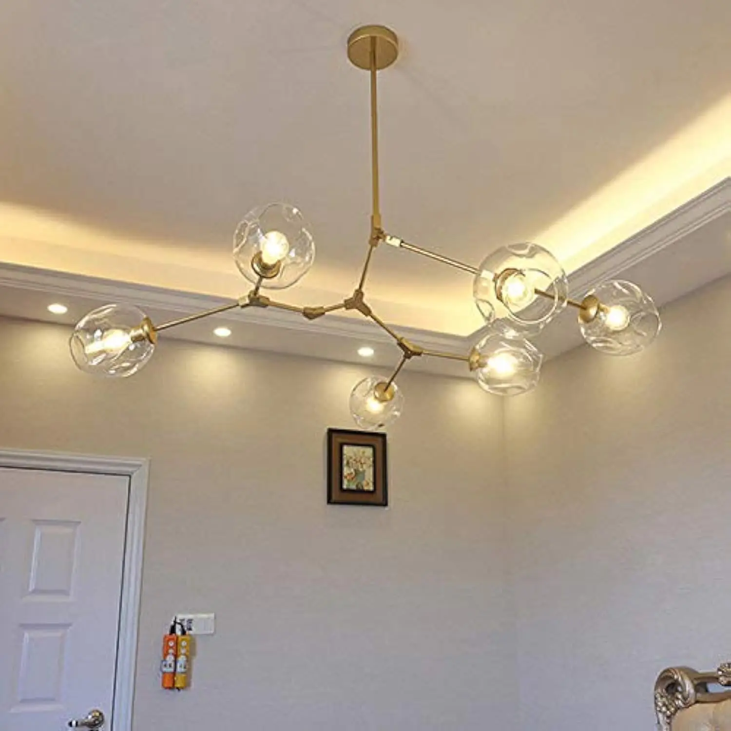 

Modern Molecular Chandelier, E26 Nordic Bubble Ball Rotating Ceiling Light with Glass Lampshade, Pendant Lighting Rod Fixtures