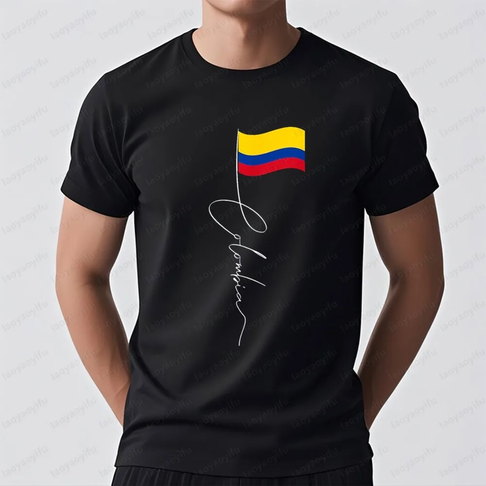 Colombia Signature Flag Pole T-Shirt Retro Flag Design Tshirt Men Women Casual Summer Daily Life Crewneck Cotton Short Sleeve