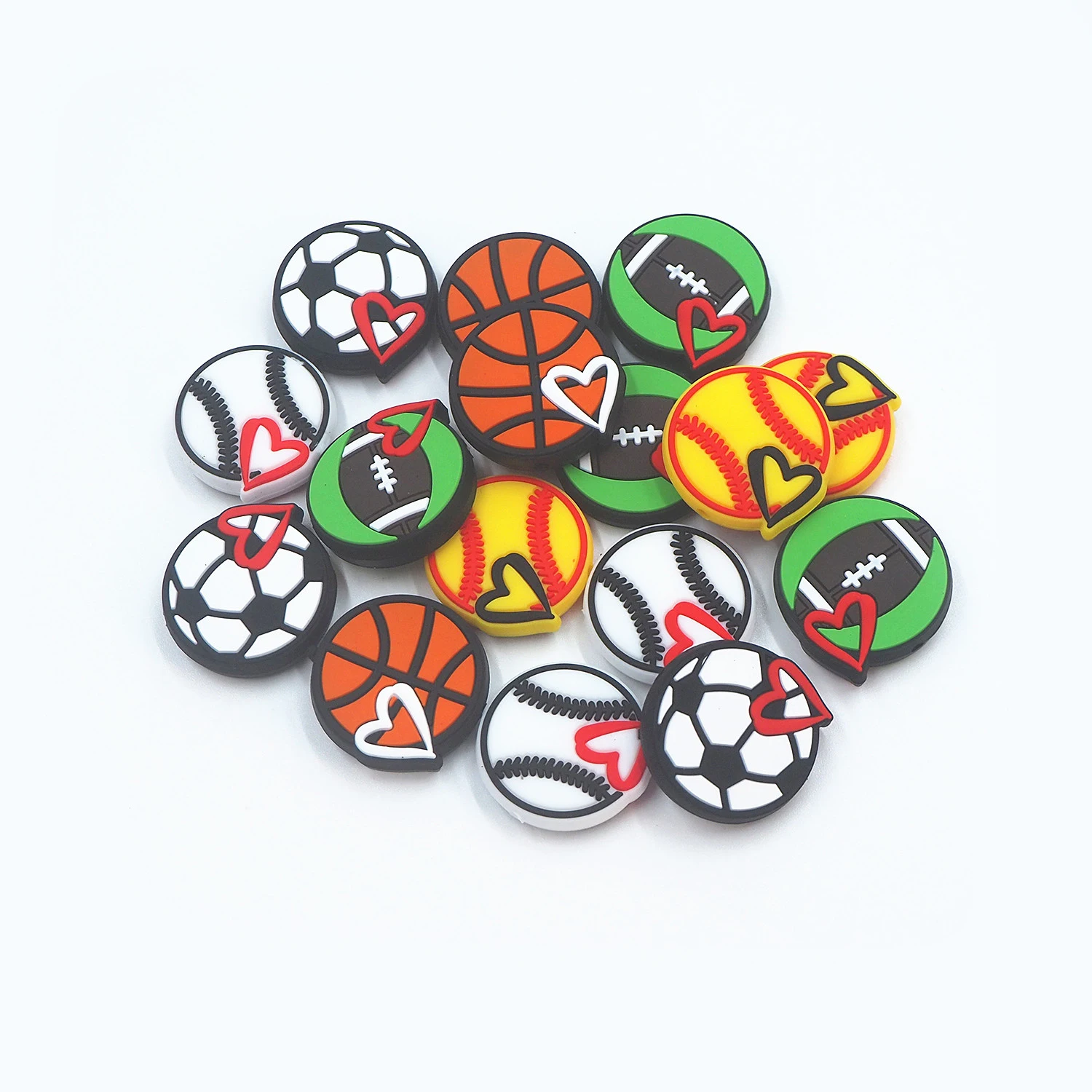 Chenkai 10PCS Love Baseball Soccer Silicone Focal Beads For Beadable Pen Silicone Charms for Pen Keychain Making Characters