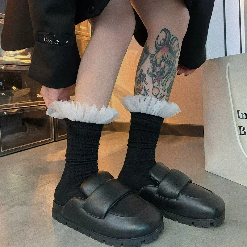 جوارب متوسطة الساق من الدانتيل الشبكي المجوف، جوارب طويلة للتخسيس على طراز الباليه الياباني JK، جوارب لوليتا من الدانتيل