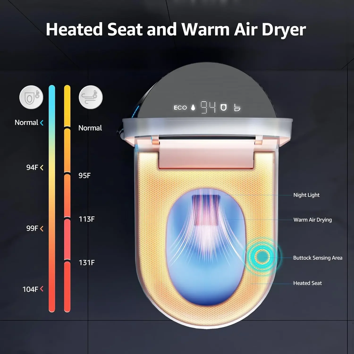 Vaso sanitário inteligente com bidê embutido, abertura e fechamento automático, combinação de vaso sanitário com sensor de pés com descarga automática, água quente com controle remoto