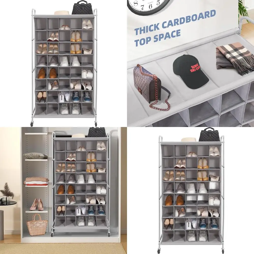 

Органайзер для обуви на 40 ячеек, серый, для прихожей, спальни, хранения вещей в шкафу