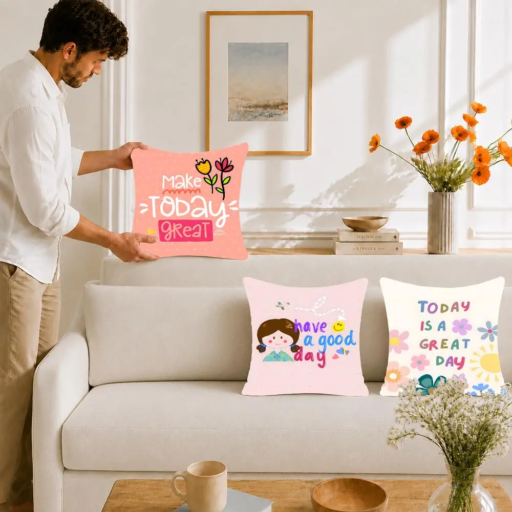 Quote Text Today Is A Great Day Cushion Cover Portable floor cushion for travel Yoga Minimalist text 2way tricot