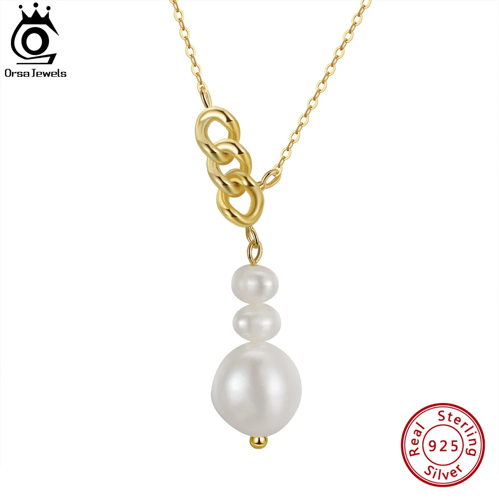 

ORSA JEWELS 925 Sterling Silver Natural Baroque Pearl Necklace for Women Handmade Pearl Pendant Necklaces Fashion Jewelry GPN32