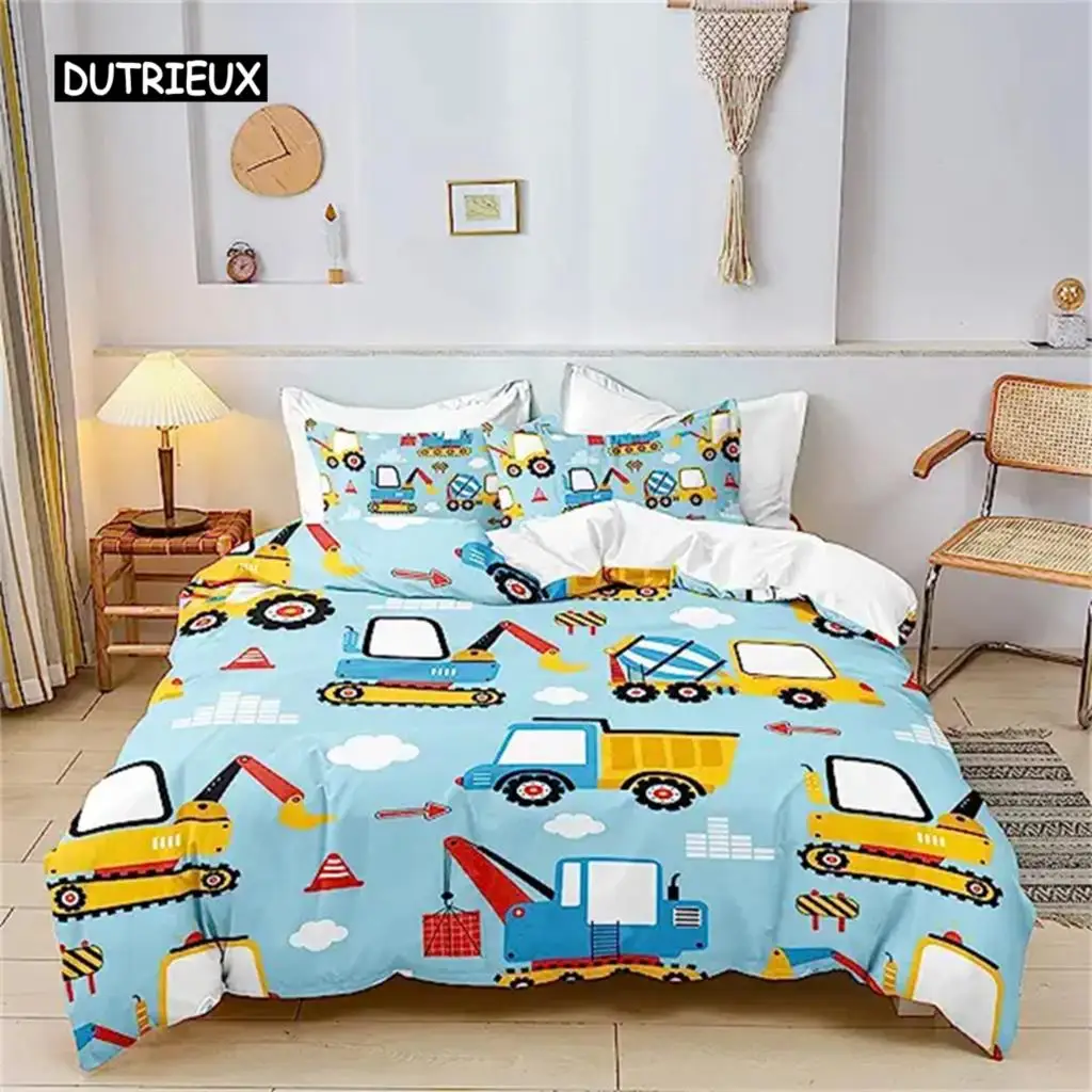 

Duvet Cover Cartoon Excavator Tractor King Duvet Cover Cartoon Construction Truck Bedding Sets Vehicle For Children Room Decor