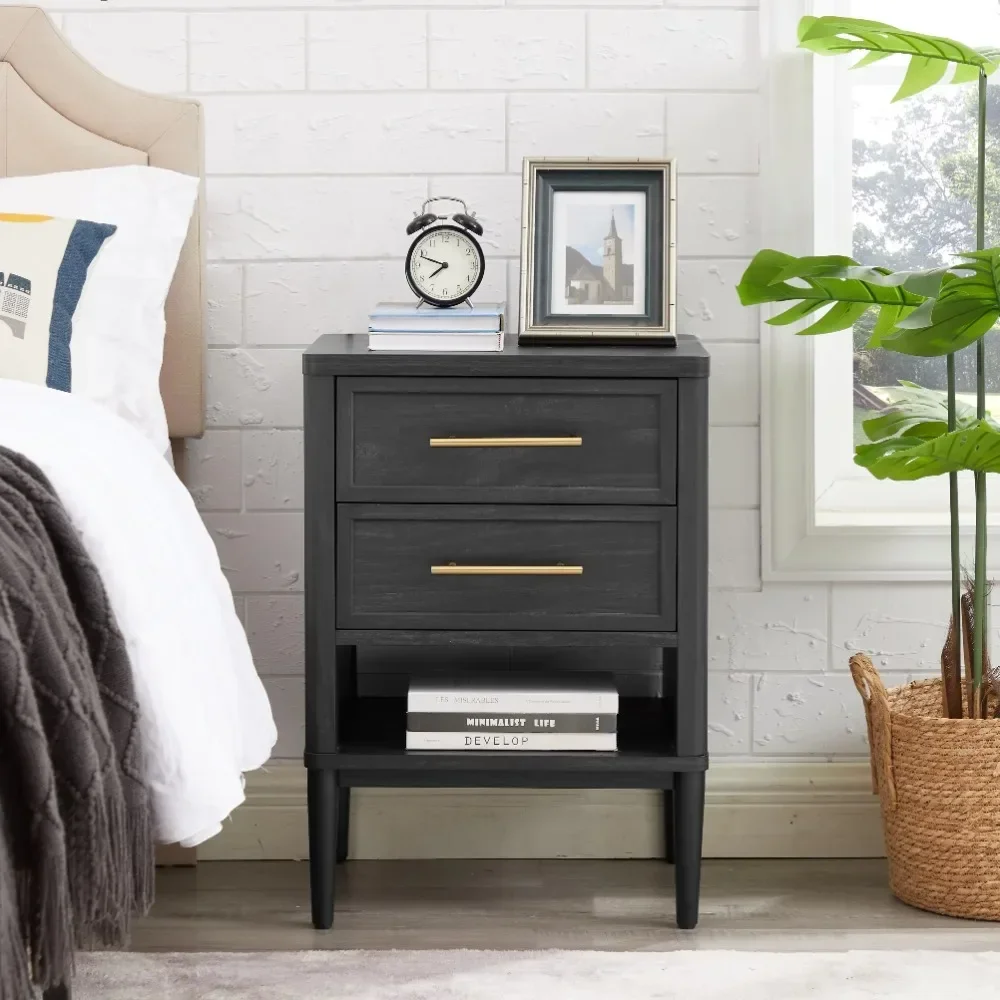 Drawer Nightstand for 19~40 ages,Charcoal Finish Bedroom Bedside Table Nightstand End Side Organon sale