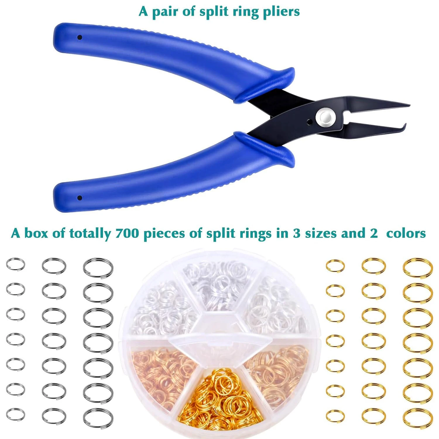 Split Ring Pliers Jewelry Making Tools,700pcs Small Split Ring with Split Ring Pliers,Double Rings Craft Jump Loops Opener