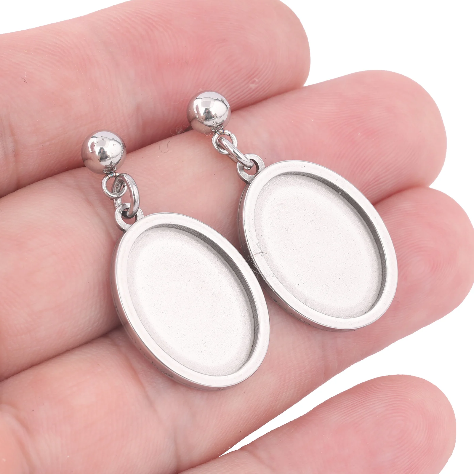 10pcs Stainless Steel Post Earring Studs Findings Fit 13x18mm Oval Cabochon Earrings Base Setting Blanks Diy Jewelry Findings