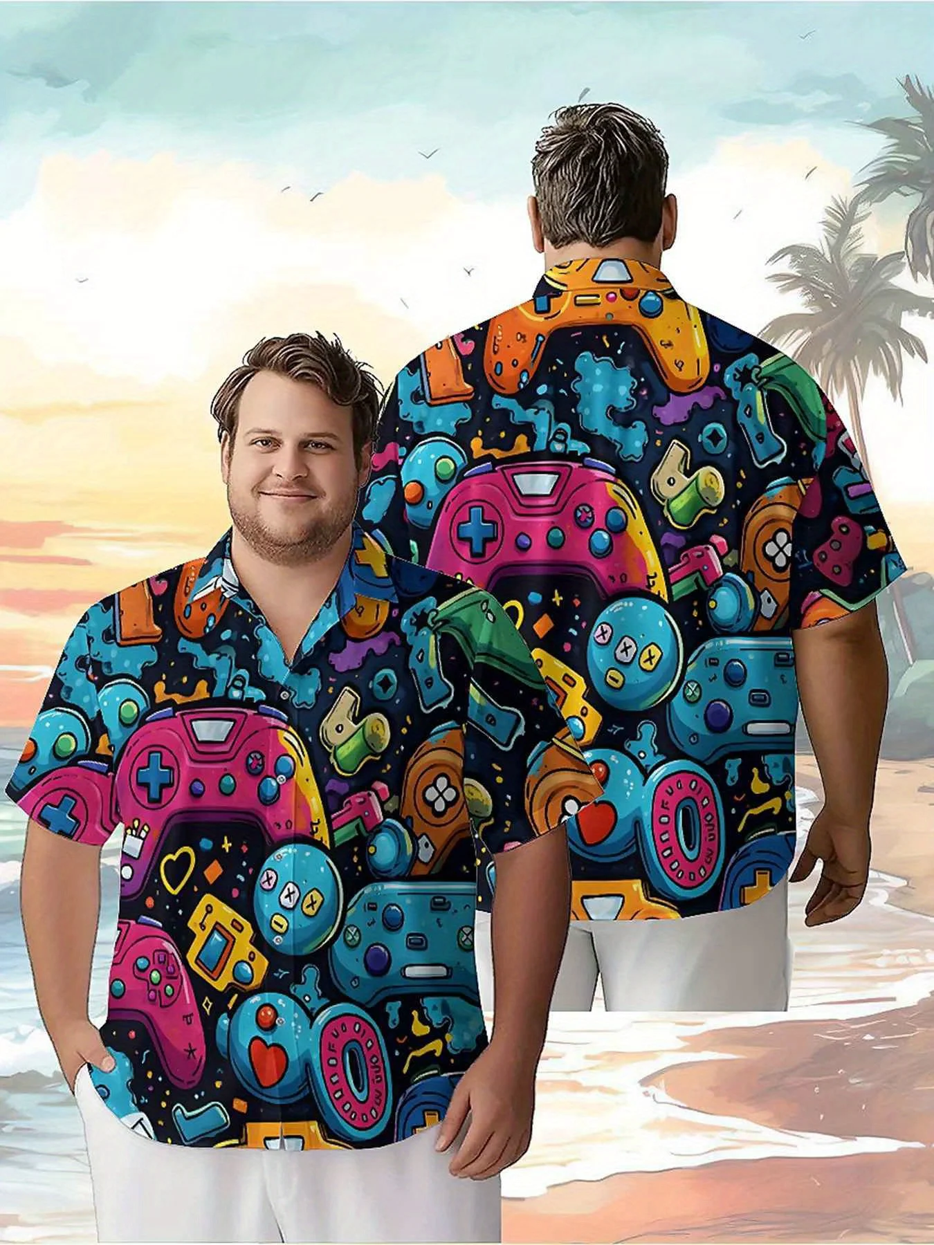 

Men's Plus Size Hawaiian Shirts Colorful Game Controllers pattern,New in Summer Fashion Tops,Hip Hop Rock Streetwear