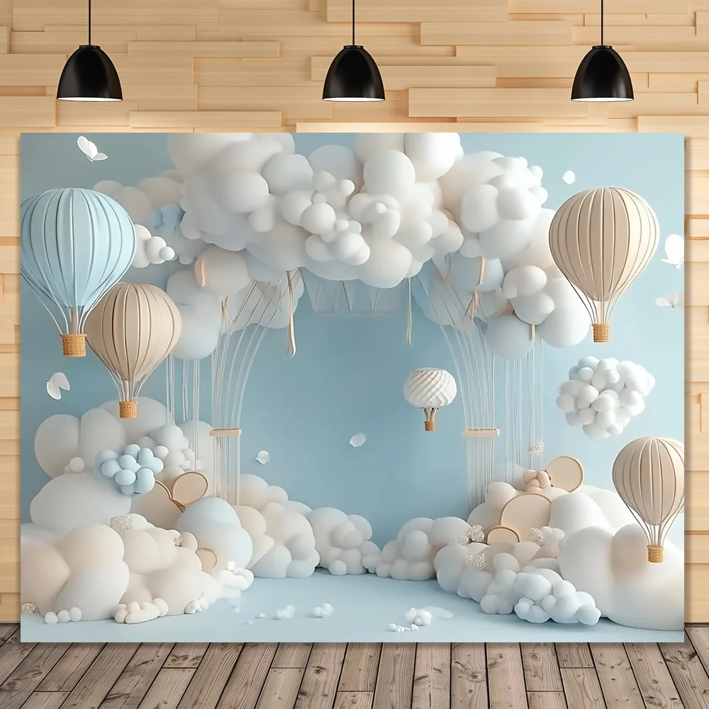 Happy birthday hot air balloon background fabric, perfect for outdoor and home garden decoration