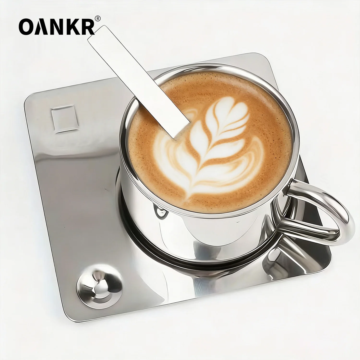 

OANKR 304 Stainless Steel Coffee Cup Double Layer Milk Cup with Handle Cup & Saucer Set,Reusable & Durable For Home Kitchen