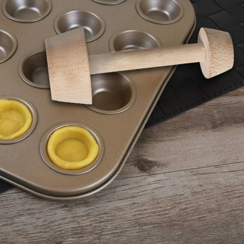 A98G-Kitchen Gadgets Wood Egg Tart Pusher Double Side Tart Tamper Pastry Pusher Wooden Egg Tart Mold