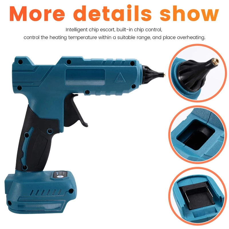 A03F Cordless Electric Hot Melt Glue Tool Rechargeable Anti-Scald Copper Nozzle DIY with Glue Sticks for 20V Battery, 100W Fast