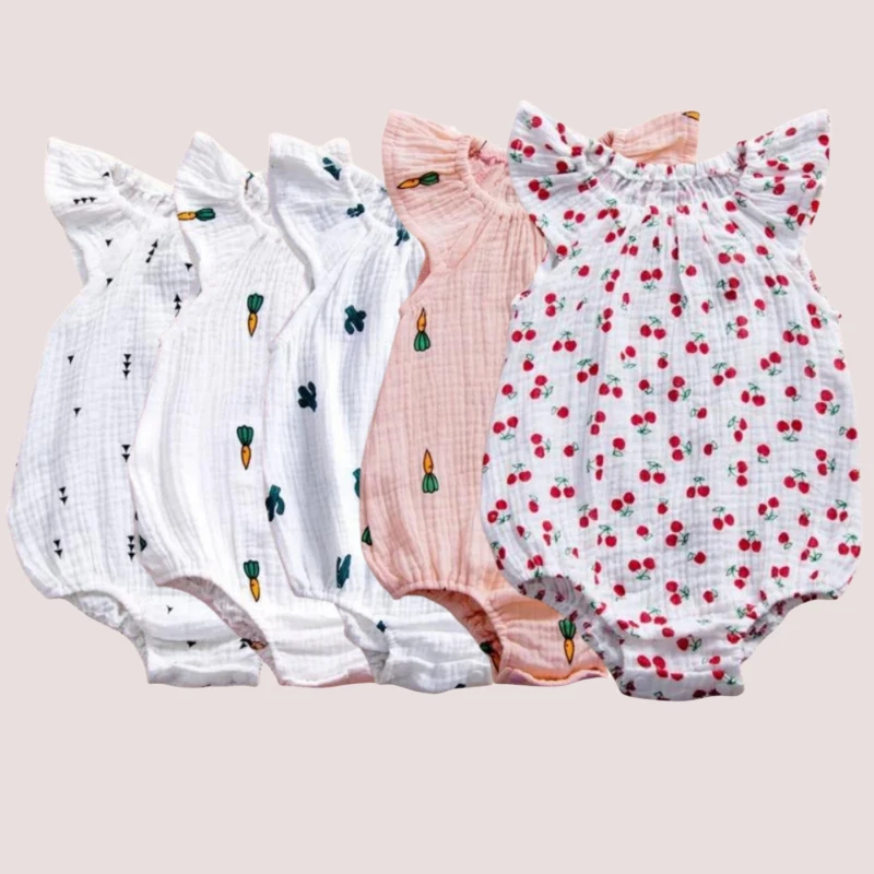 Summer Newborn Infant Baby Girls Romper Muslin Cotton Linen Infant Romper Playsuit Jumpsuit Fashion Baby Clothing