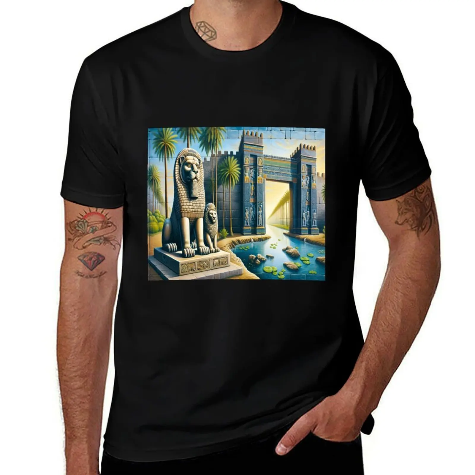 

Lion of Babylon, Ishtar Gate, Mesopotamia, palm tree T-Shirt anime tshirt quick-drying men t shirt