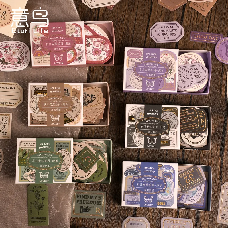 Journal Collage Decoration Stickers Box Set Peaceful Years Vintage DIY Material for Scrapbook Craft Supply Essential