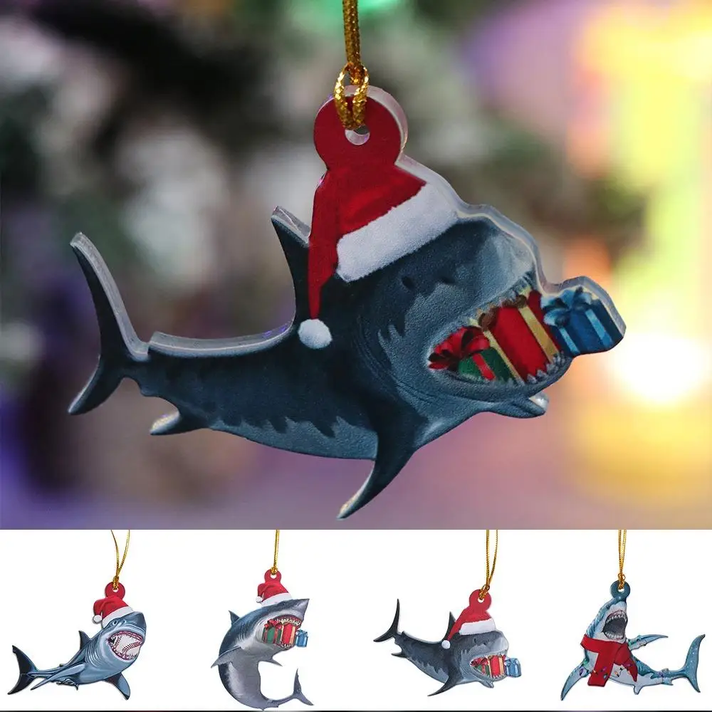 Acrylic Shark Christmas Ornaments Hangings Marine Animal Christmas Shark Pendant Cute Decorative Christmas Tree Decoration