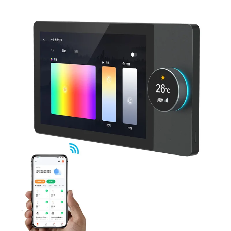 

7-Inch Smart Switch Control Panel OLED Central Zigbee Gateway Android OS Background Music Voice Recognition Bar Design WiFi