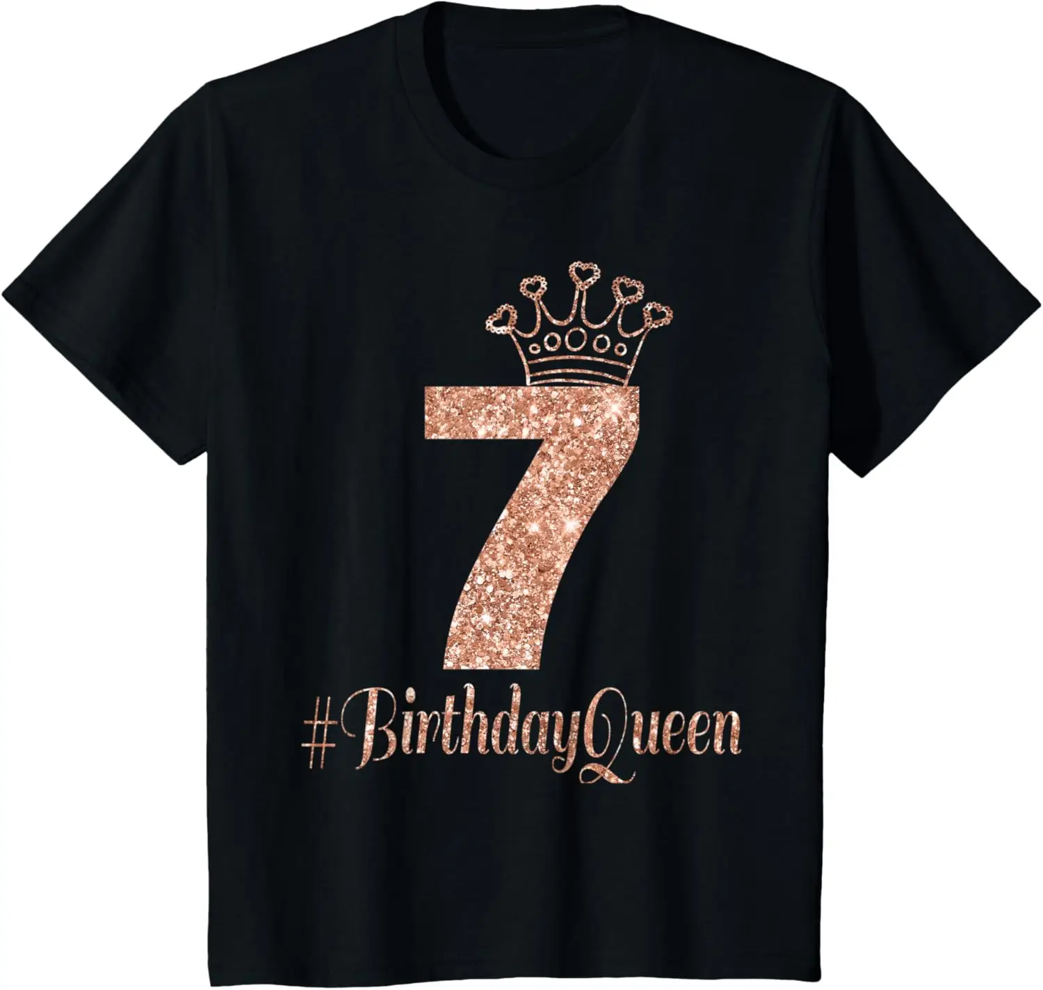 

Kids 7th Birthday Gifts Girls Rose 7 Bday Crown T-Shirt