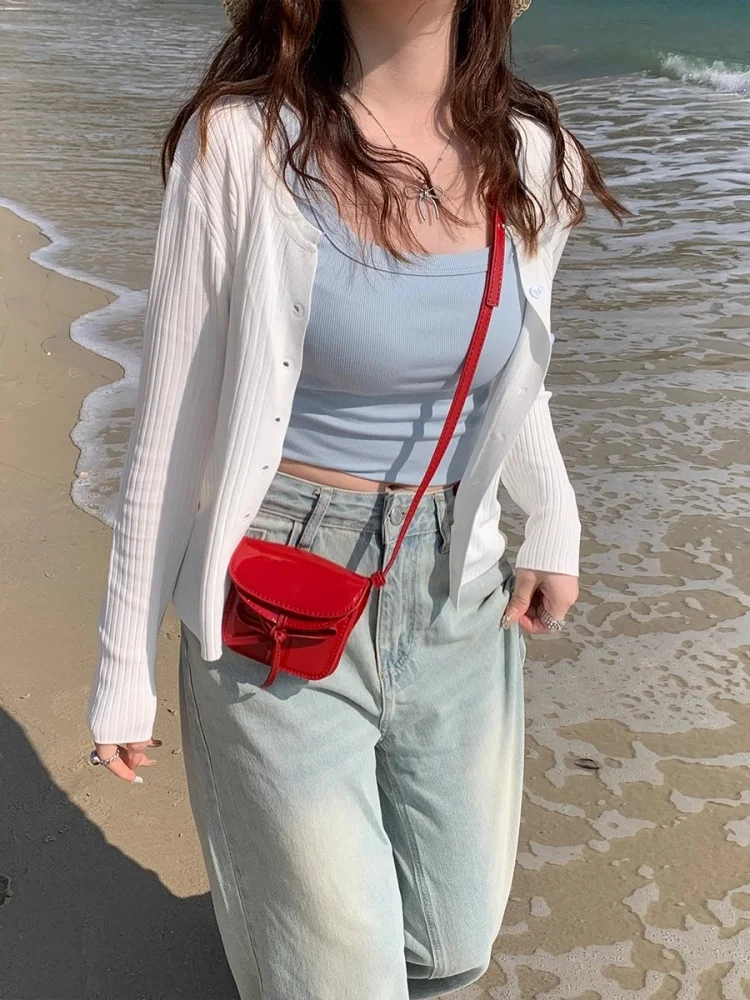 경량 아이스 실크 니트 가디건 여성 여름 민소매 숄 숏 코트 드레스 커버업 스윗 스타일 롱 슬리브