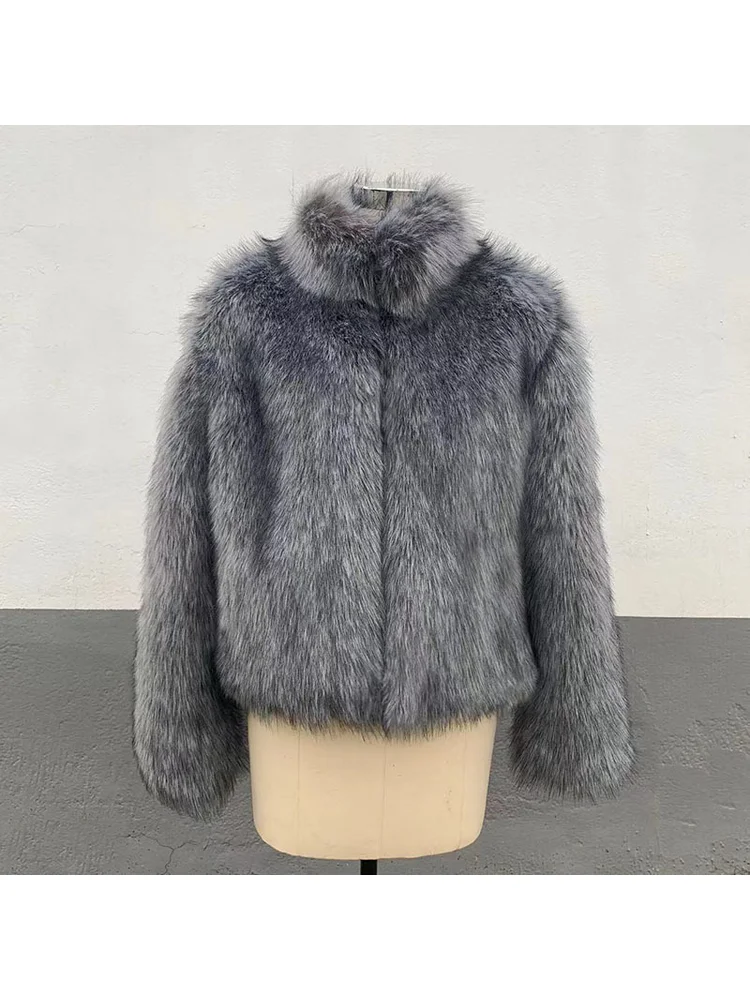 Europese Amerikaanse vintage prachtige elegante namaakbont winter warme pluizige elegante mode grijze zachte vrije tijd bovenkleding met capuchon