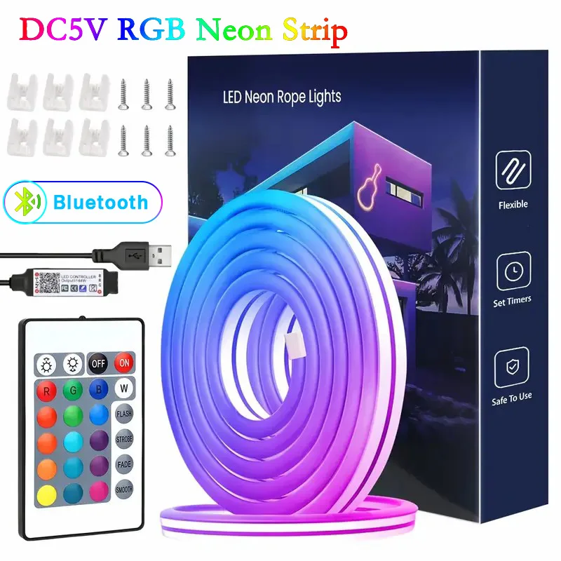 

1/2/3/5M RGB Neon LED Strip IP65 Bluetooth App Control Waterproof DIY USB Neon Strip Flexible Ribbon for Home Decor Lighting
